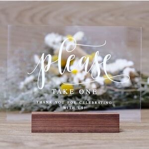 Acrylic Sign with Wood Stand 5” x 7" Clear Acrylic Please Take One Favors Sign